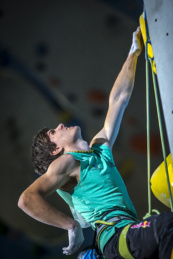 Campitello di Fassa, Championnats d'Europe d'escalade 2017, Ralf Brunel - Domen Skofic participant à la finale du Championnat d'Europe d'escalade en tête 2017 à Campitello, Italie