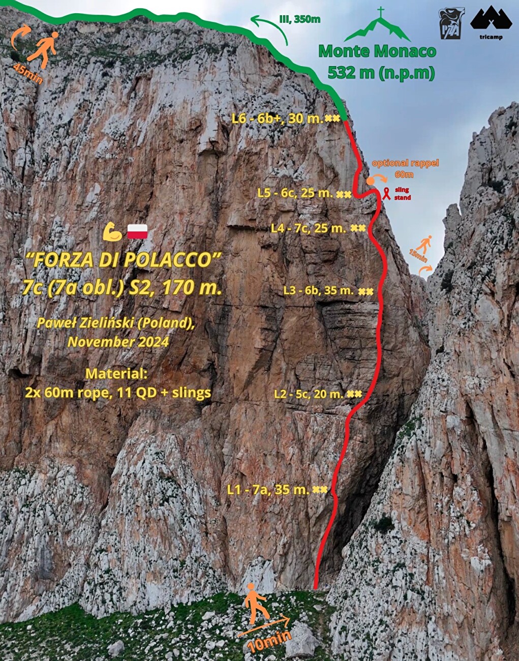 Monte Monaco, Sicile, Paweł Zieliński - La première ascension de 'Forza di Polacco' sur le Monte Monaco, Sicile, Paweł Zieliński (Paweł Zieliński, 11/2024)