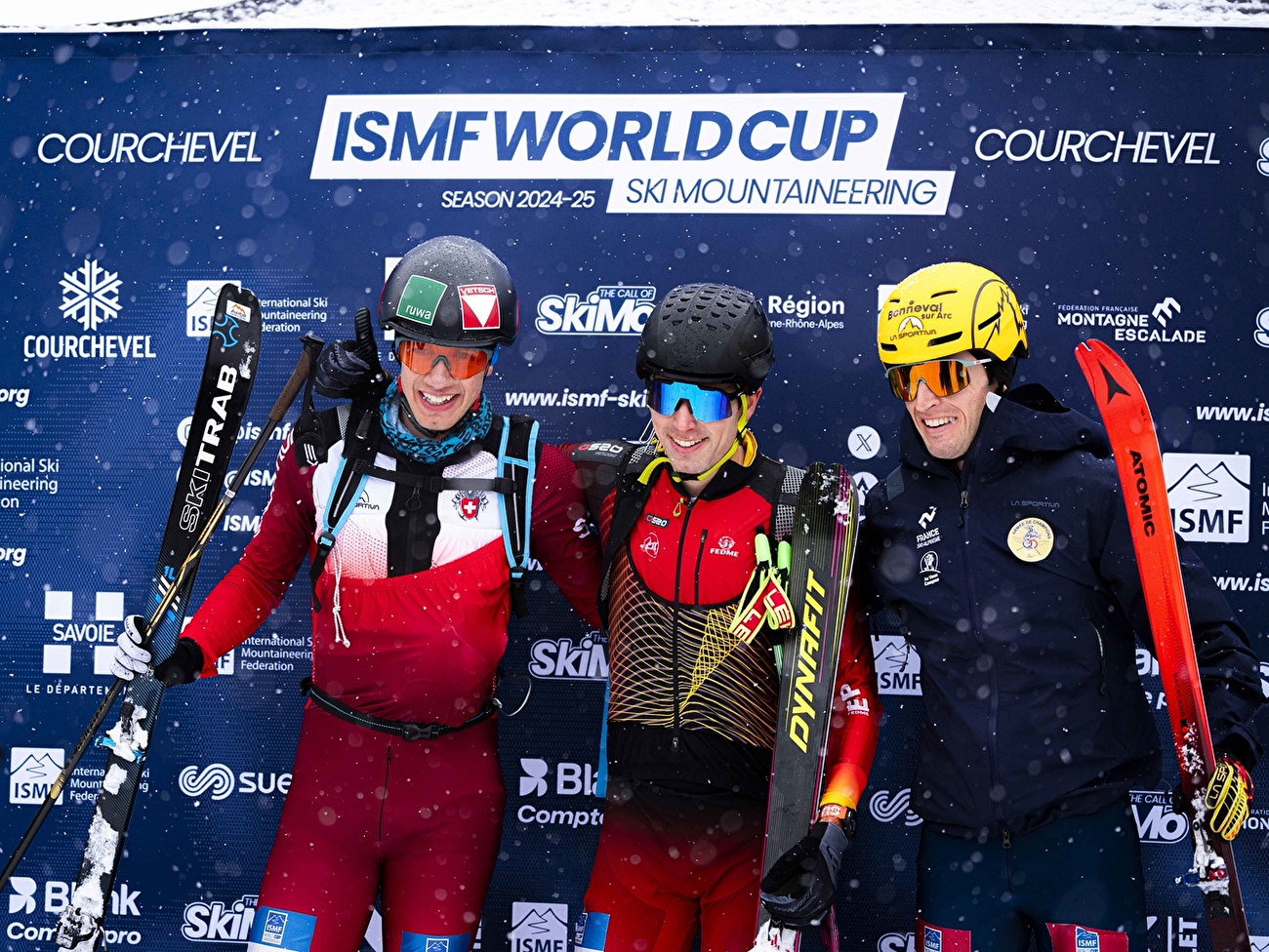 Coupe du monde de ski-alpinisme 2024/2025 - 2. Arno Lietha 1. Oriol Cardona Coll 3. Thibault Anselmet, Courchevel Sprint, Coupe du monde de ski-alpinisme 2024/2025