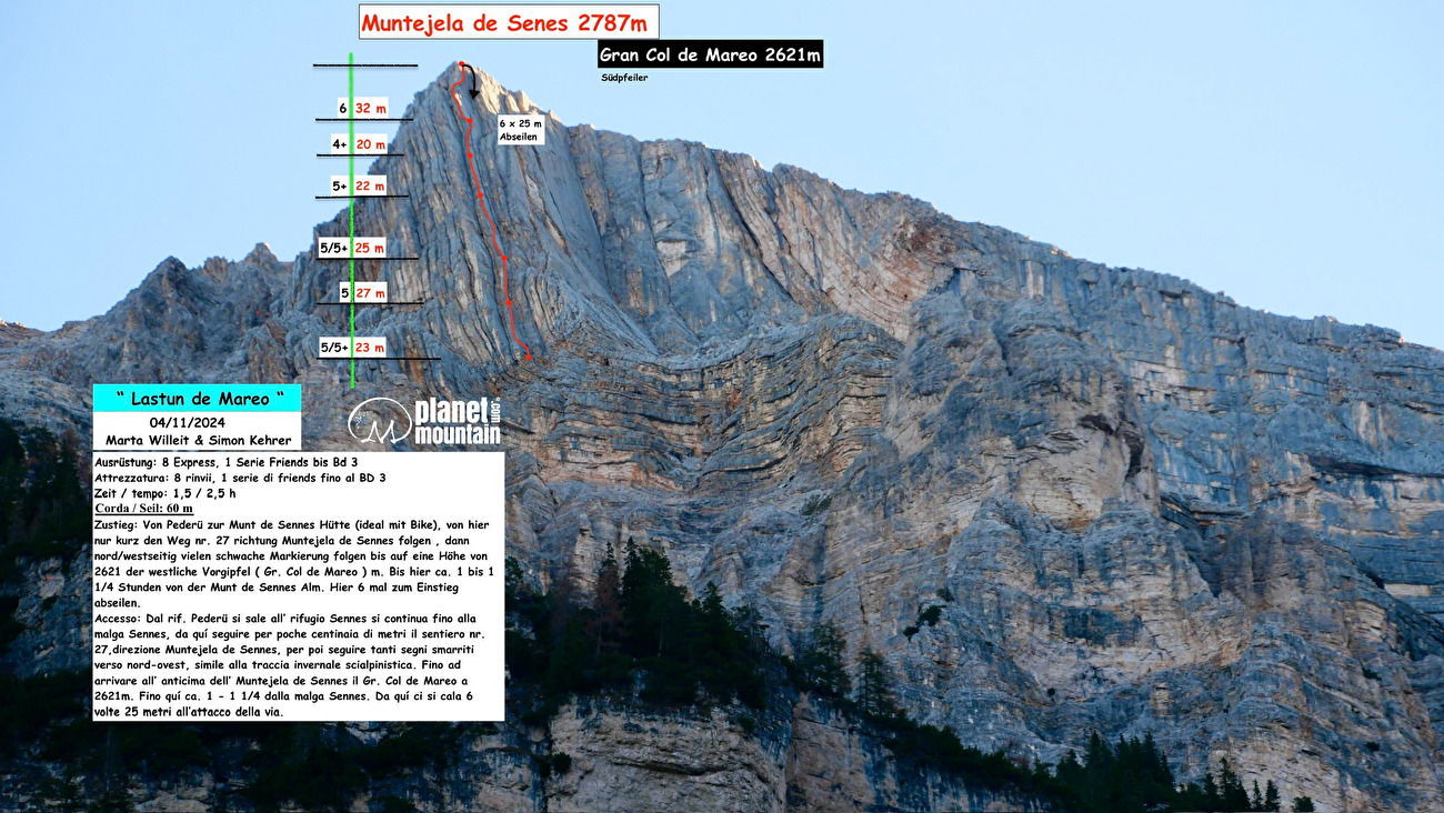 Muntejela de Senes, Dolomites, Simon Kehrer, Marta Willeit - Le topo de 'Lastun de Mareo' sur Muntejela de Senes, Dolomites (Simon Kehrer, Marta Willeit 04/11/2024)