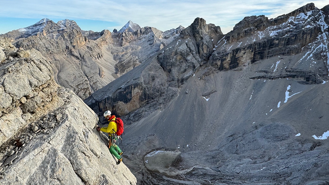 Piz Parom, Dolomites, Simon Kehrer, Hubert Eisendle - La première ascension de la 'Via dla Surité' au Piz Parom (Simon Kehrer, Hubert Eisendle 05/11/2024)