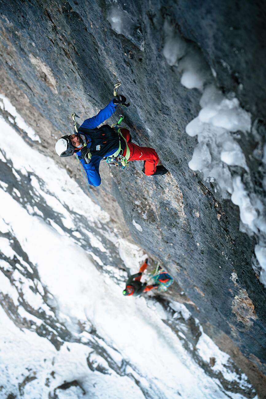 Mur de Pisciadù, Sella, Dolomites, Simon Gietl, Manuel Oberarzbacher - La première ascension de 'Hybrid' sur Mur de Pisciadù dans le groupe Sella des Dolomites (Simon Gietl, Manuel Oberarzbacher 09,12/12/2024)