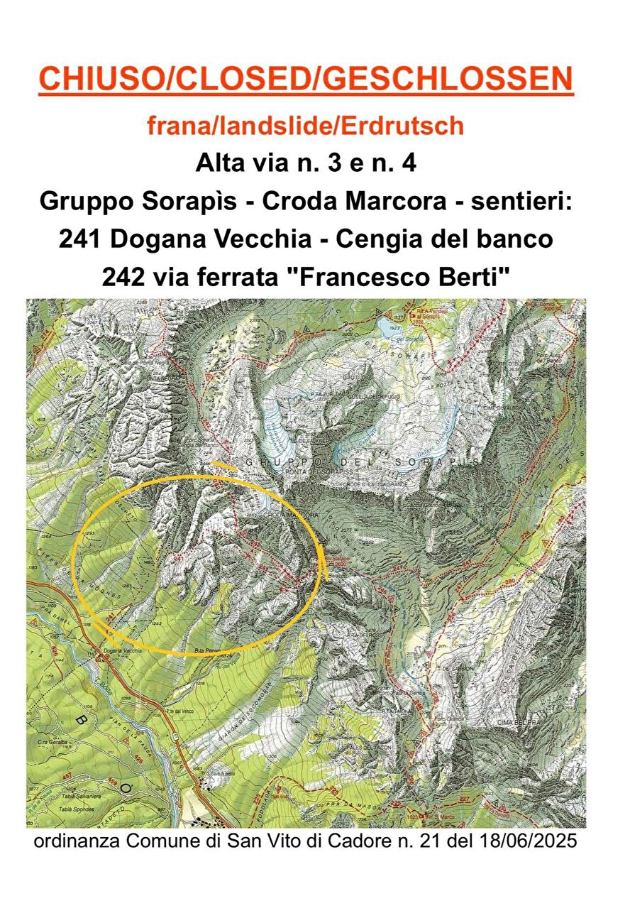 Ferrata Berti Croda Marcora Dolomites - Après la chute de roche sur Monte Marcora (Dolomites), la Via Ferrata Berti est actuellement fermée sur les deux applique Ferrata Berti Croda Marcora Dolomites - Après la chute de roche sur Monte Marcora (Dolomites), la Via Ferrata Berti est actuellement fermée sur les deux applique