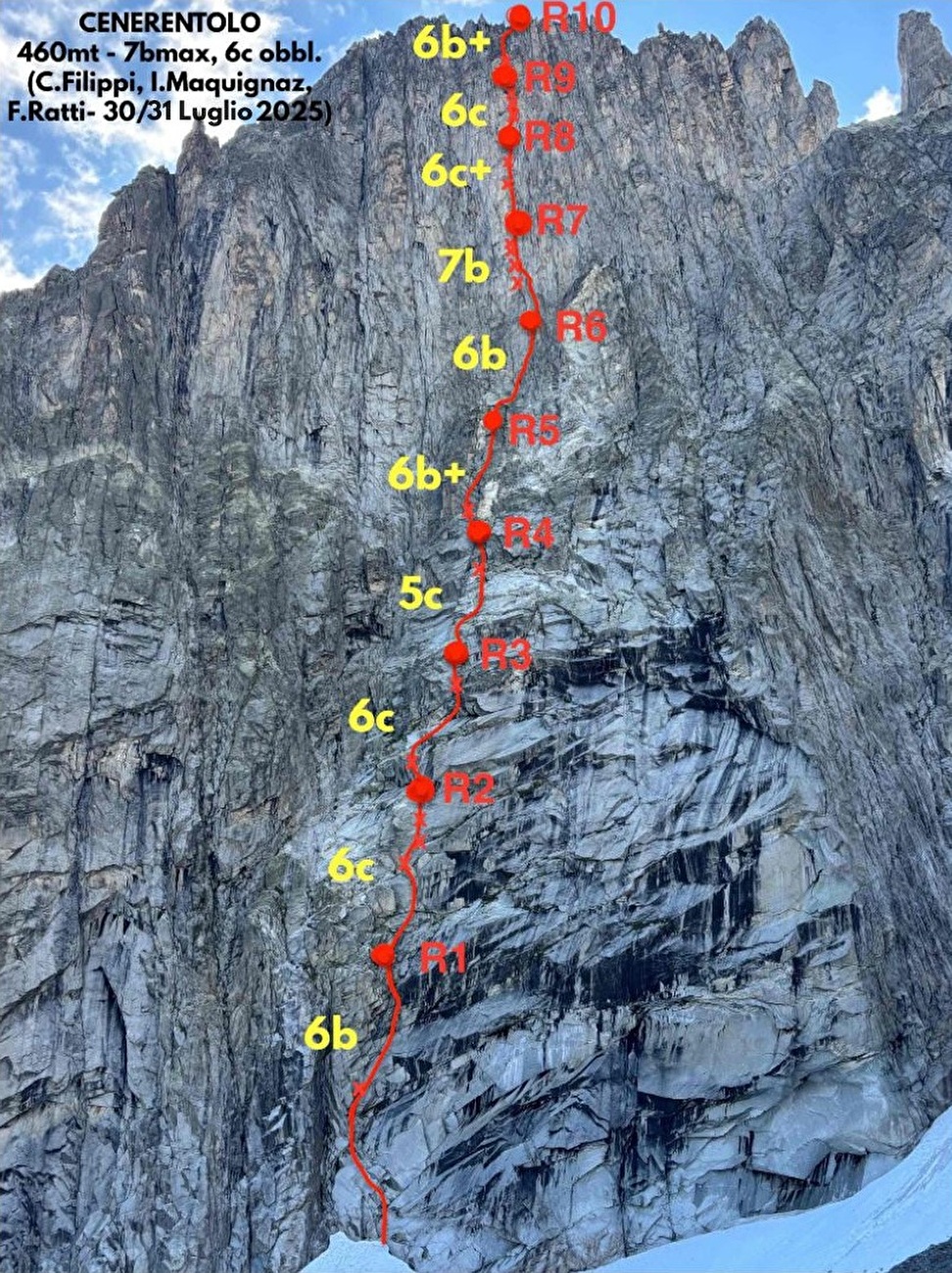 Aiguille de la Brenva, Mont Blanc - Le topo de «Cendrillon» d'Aiguille de la Brenva (Carlo Filippi, Isaie Maquignaz, Francesco Ratti 30-31 / 07/2025)