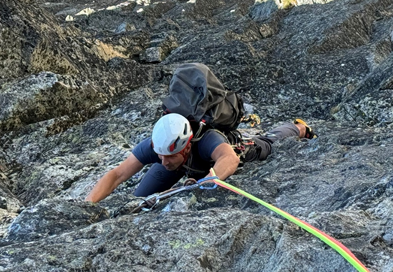 Igor Koller, Martin Krasňanský - Martin Krasňanský au dernier morceau de Pro sur le 4ème terrain de la route de bonbons sur Lomnický Shield dans les hauts tatras de Slovaquie, 13 août 2025