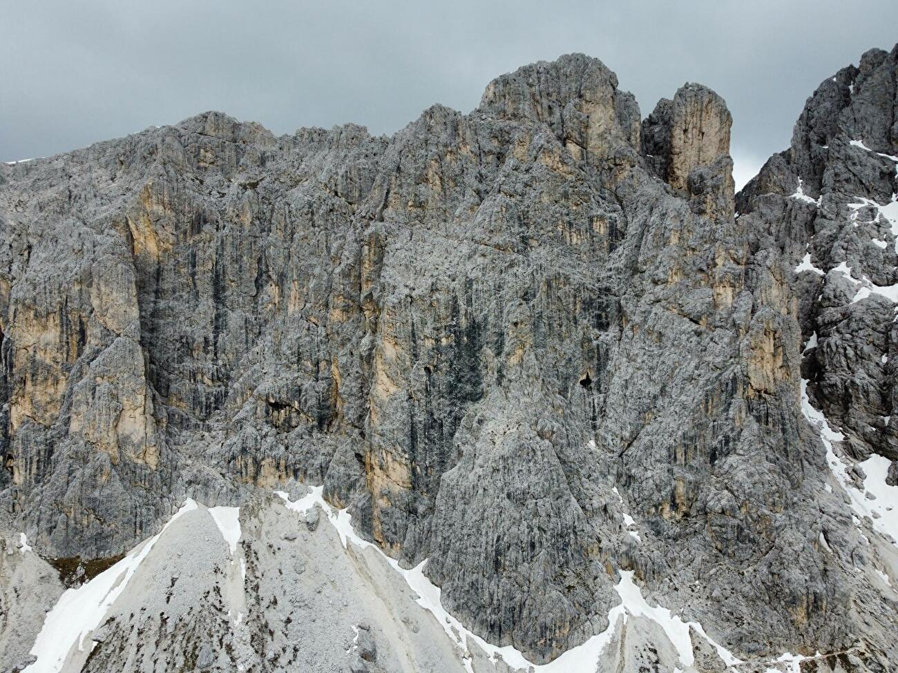 Punta Kafmann, Rosengarten, Dolomites, Gianpietro Todesco, Michele Torresani - La première ascension de 'Flying Batter