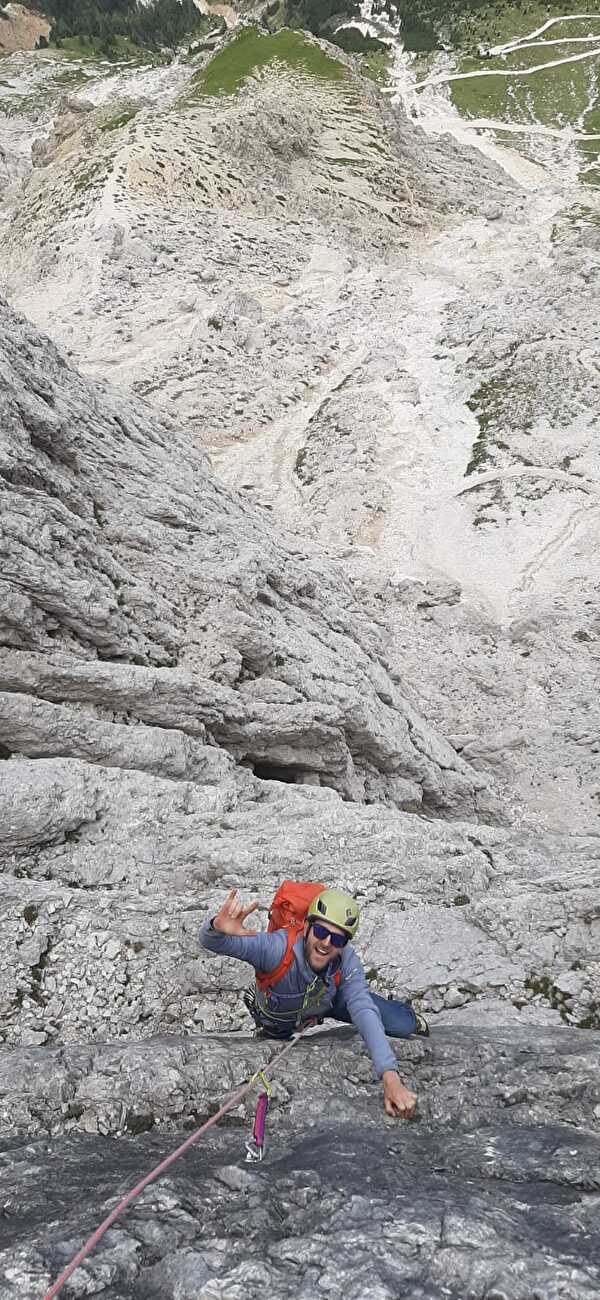 Punta Kafmann, Rosengarten, Dolomites, Gianpietro Todesco, Michele Torresani - La première ascension de 'Flying Batter
