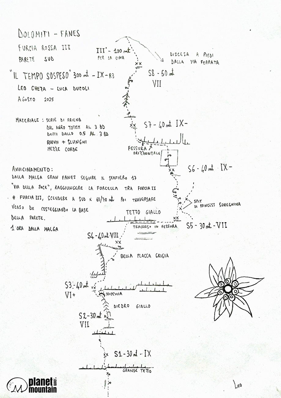 The Suspended Time, Furcia Rossa III Dolomites, Luca Ducoli, Leo Gheza - Le topo 'The Suspended Time' sur Furcia Rossa III, Dolomites (Luca Ducoli, Leo Gheza 08/2025) The Suspended Time, Furcia Rossa III Dolomites, Luca Ducoli, Leo Gheza - Le topo 'The Suspended Time' sur Furcia Rossa III, Dolomites (Luca Ducoli, Leo Gheza 08/2025)
