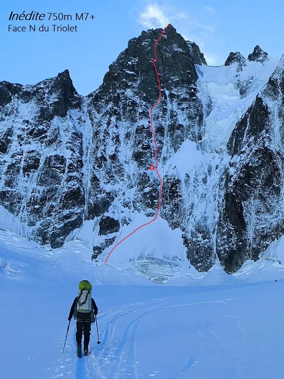 Aiguille de Triolet, Philippe Bruley, Amaury Fouillade, Olivier Koll - Climbing 'You didn't ask' on the north face of Aiguille de Triolet, Mont Blanc massif (Philippe Bruley, Amaury Fouillade, Olivier Kolly 12/2025) Aiguille de Triolet, Philippe Bruley, Amaury Fouillade, Olivier Koll - Climbing 'You didn't ask' on the north face of Aiguille de Triolet, Mont Blanc massif (Philippe Bruley, Amaury Fouillade, Olivier Kolly 12/2025)