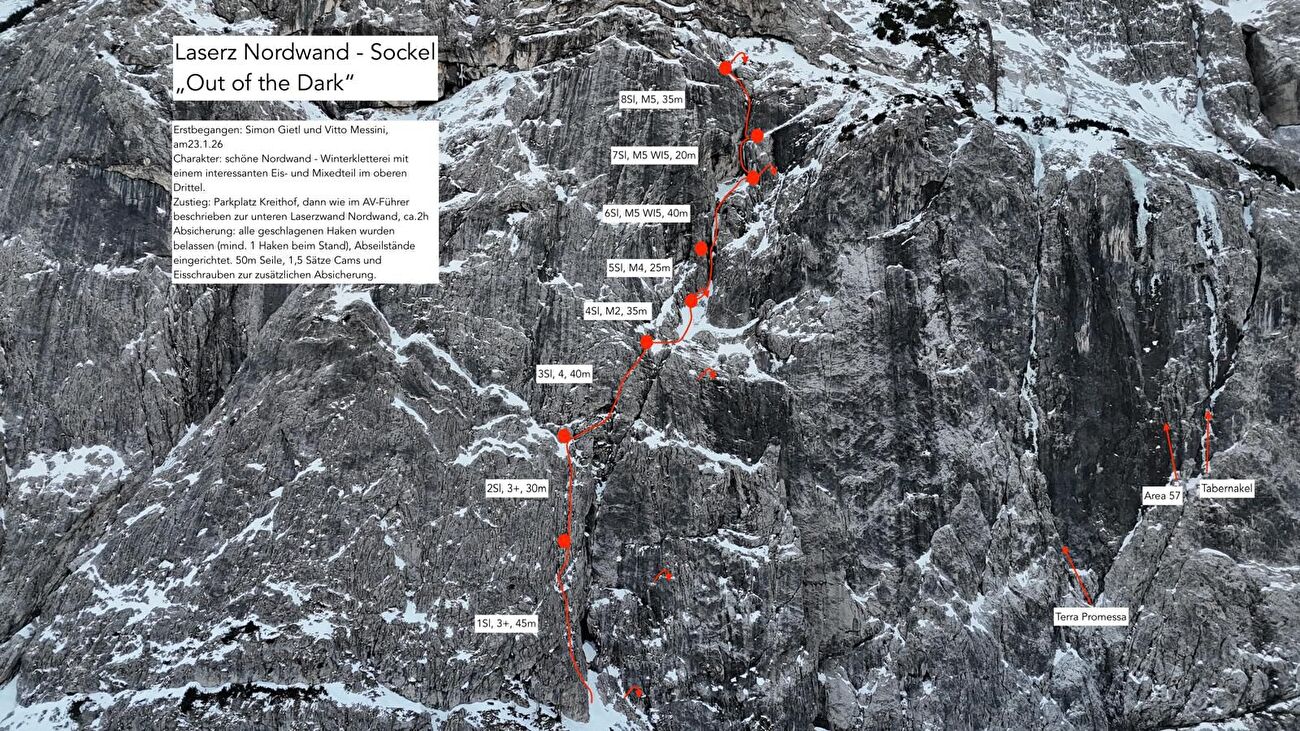 Laserz, Autriche, Simon Gietl, Vittorio Messini - La première ascension de 'Out of the Dark' sur la face nord du Laserz, Lienzer Dolomites, Autriche (23/01/2026 Simon Gietl, Vittorio Messini) Laserz, Autriche, Simon Gietl, Vittorio Messini - La première ascension de 'Out of the Dark' sur la face nord du Laserz, Lienzer Dolomites, Autriche (23/01/2026 Simon Gietl, Vittorio Messini)
