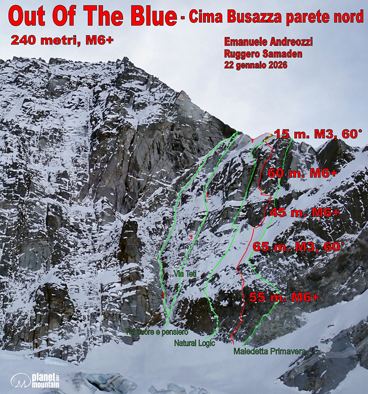 Cima Busazza, Presanella, Out Of The Blue, Emanuele Andreozzi, Ruggero Samanden - La ligne de parcours de 'Out Of The Blue' sur Cima Busazza à Presanella (Emanuele Andreozzi, Ruggero Samanden 22/01/2026) Cima Busazza, Presanella, Out Of The Blue, Emanuele Andreozzi, Ruggero Samanden - La ligne de parcours de 'Out Of The Blue' sur Cima Busazza à Presanella (Emanuele Andreozzi, Ruggero Samanden 22/01/2026)