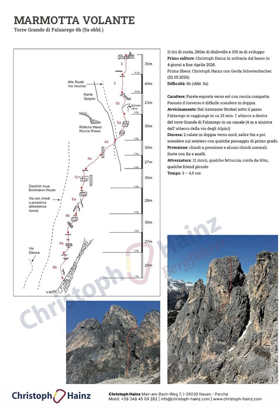 Marmotte volante, Torre Grande di Falzarego, Dolomites, Christoph Hainz - Le topo de 'Marmotte volante' sur Torre Grande di Falzarego, Dolomites (Christoph Hainz 04/2026) Marmotte volante, Torre Grande di Falzarego, Dolomites, Christoph Hainz - Le topo de 'Marmotte volante' sur Torre Grande di Falzarego, Dolomites (Christoph Hainz 04/2026)