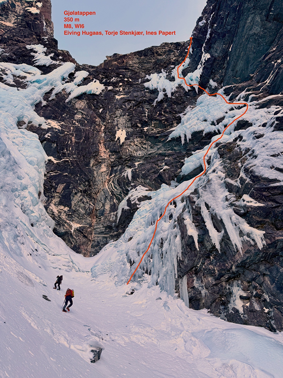 Escalade sur glace en Norvège, Ines Papert - La ligne de 'Gjølatappen' (350m, M8, WI6) sur la face NW de Gjøla (Litldalen, Sunndalsøra) en Norvège (Eivind Hugaas, Torje Stenkjær, Ines Papert 11/02/2026) Escalade sur glace en Norvège, Ines Papert - La ligne de 'Gjølatappen' (350m, M8, WI6) sur la face NW de Gjøla (Litldalen, Sunndalsøra) en Norvège (Eivind Hugaas, Torje Stenkjær, Ines Papert 11/02/2026)